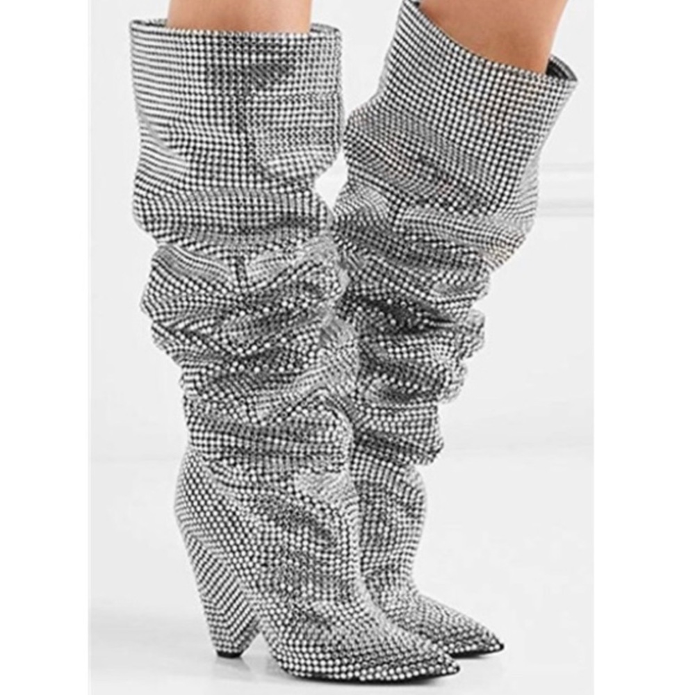 Embellished Rhinestone Crystal Covered Knee High (New with Defects)